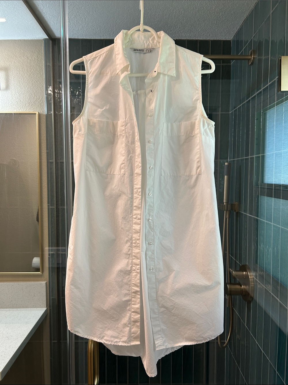 Zara White Cotton Button-Up Shirt Dress Tunic Small